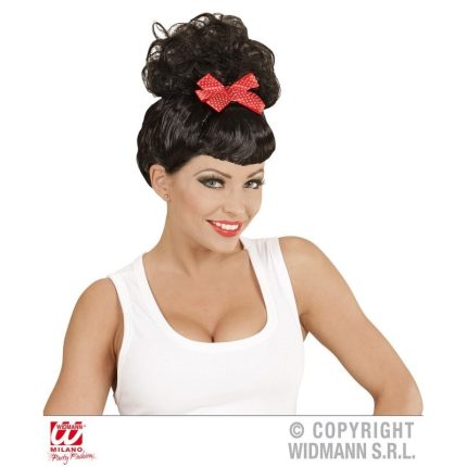 PELUCA NEGRA PIN UP ROCKABILLY CON LAZO ROJO