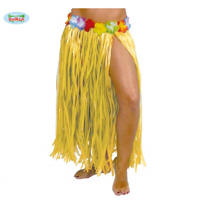 FALDA HAWAIANA FLORES 75 CMS.AMARILLO