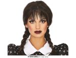 PELUCA TRENZAS NEGRAS CON FLEQUILLO EN CAJA